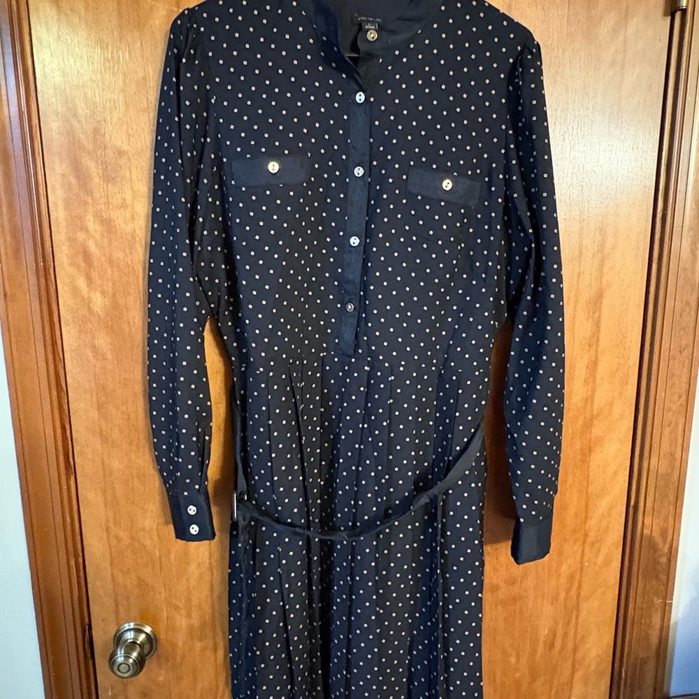 Ann Taylor Black Polka Dot Long Sleeve Dress
